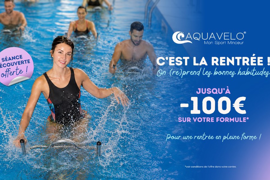 Promotion rentrée 2026 — jusqu'à 100€ de réduction sur votre formule Aquavélo Antibes